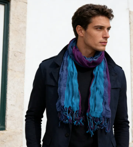 2pcs Sky Blue Dyed Crinkle Scarf, Vacation, Daily Life, Evening Party, Office Appropriate Subtlety For Women Men, For Casual Outfits