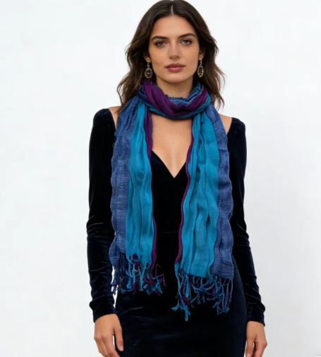 2pcs Sky Blue Dyed Crinkle Scarf, Vacation, Daily Life, Evening Party, Office Appropriate Subtlety For Women Men, For Casual Outfits